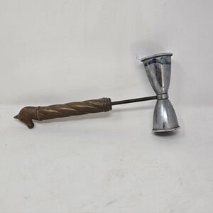 Vtg brass handle double jigger cocktail man cave rustic equestrian mid century